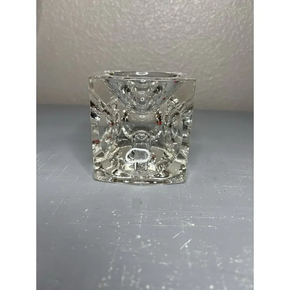 MCM RUDOLF JURNIKL Bohemian Glass Cube Optic Candle Holder Taper Or Votives